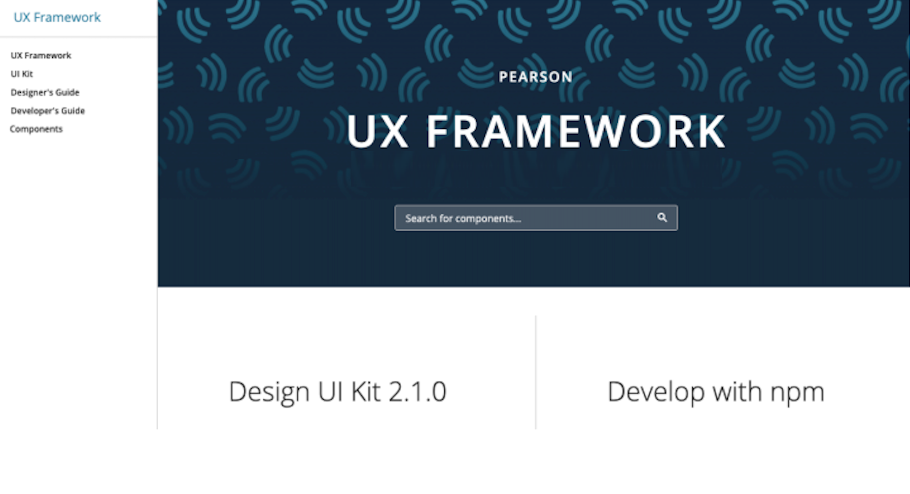 Pearson design system landing page before the redesign.